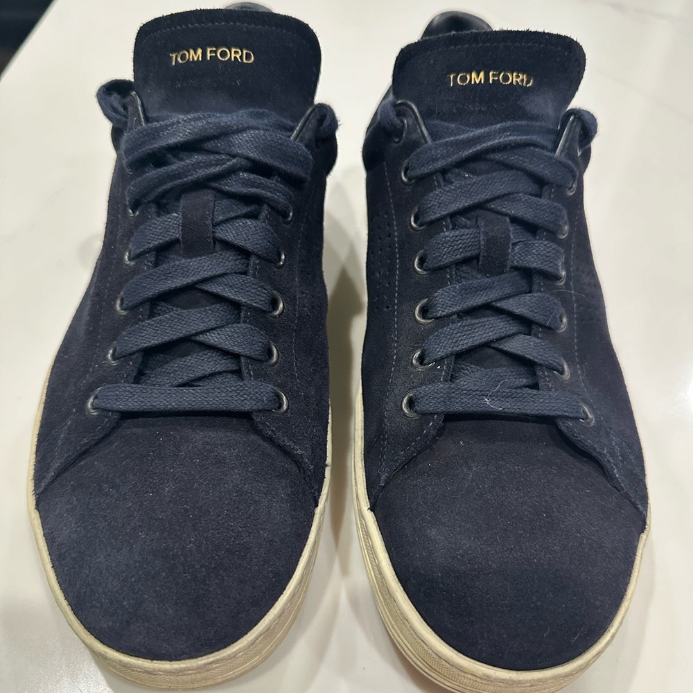 Tom Ford navy suede leather Warwick sneakers.